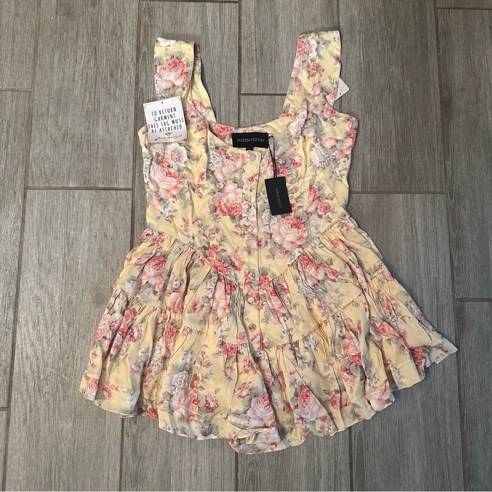 NWT Vanessa Mooney Elisabeth Yellow Floral Romper Mini Dress XL - Picture 2 of 2